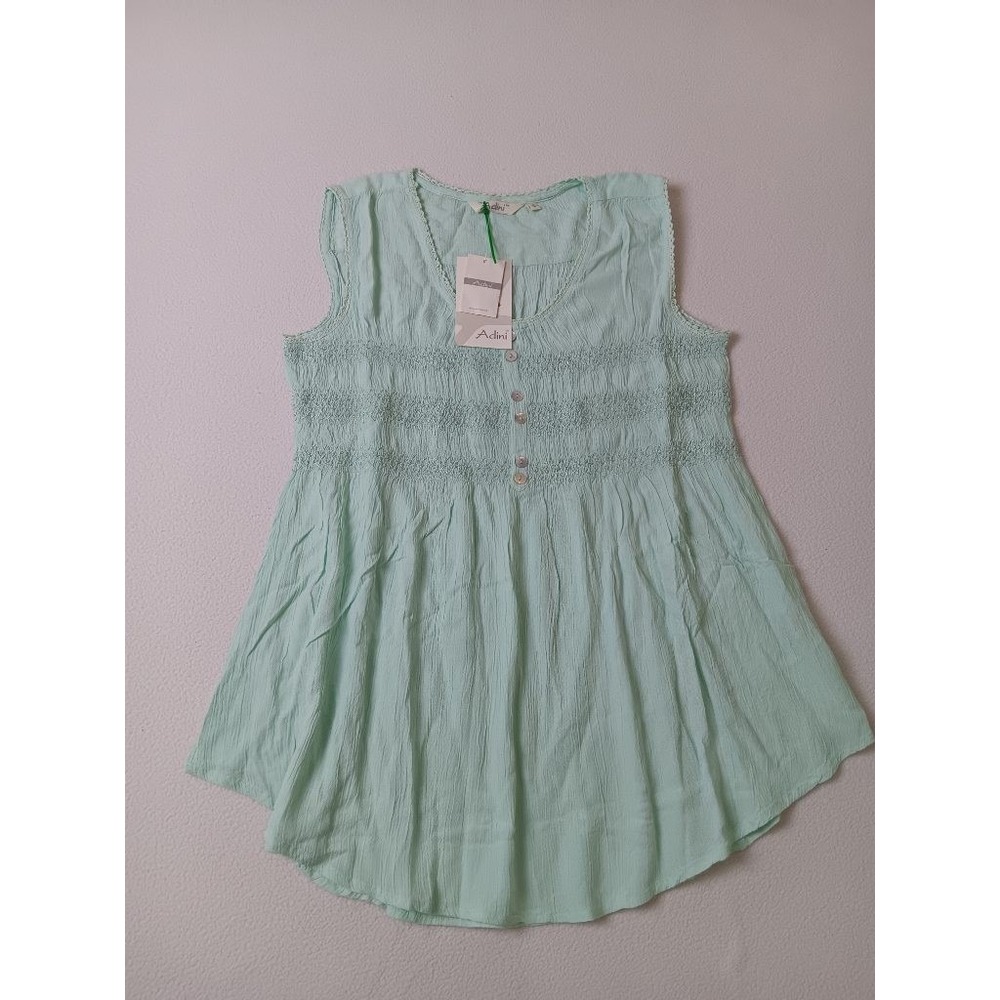 Adini Womens Mint Green Sleeveless Rayon Boho Smocked Top Size S NWT India
